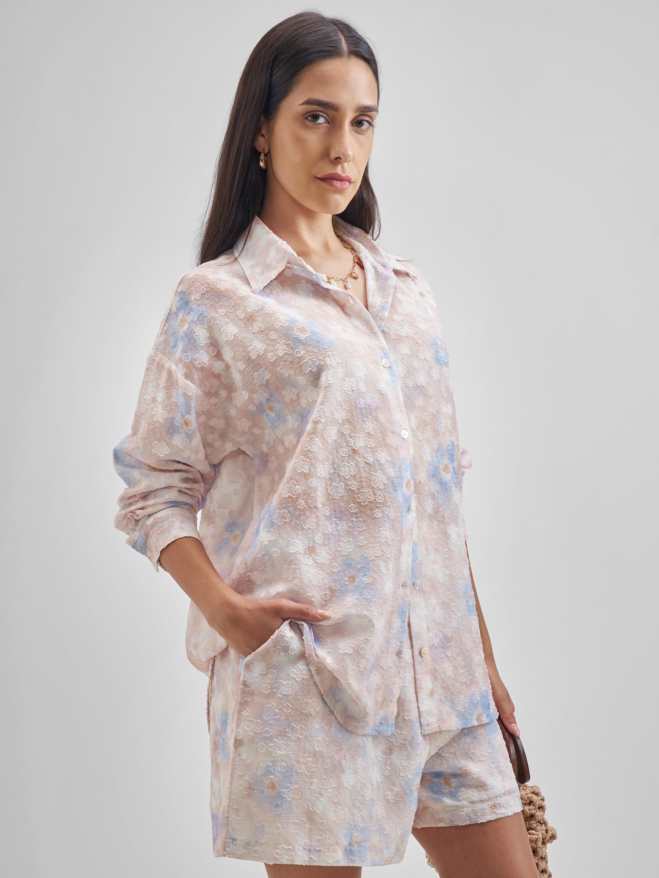 ESPYR By Tokyo Talkies Women Pink Shirt With Shorts Co-Ords - Pink - Image 6