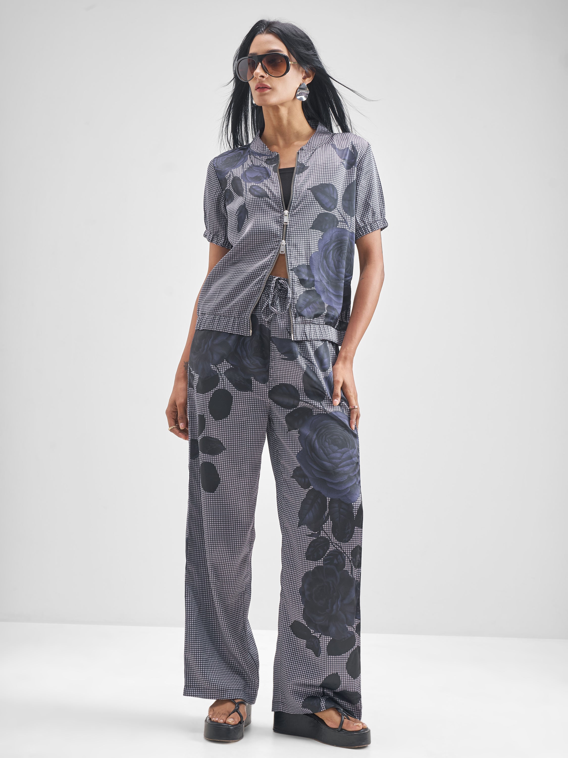 Tokyo Talkies Women Grey Shirt With Trouser Co-Ords - Grey - Image 1
