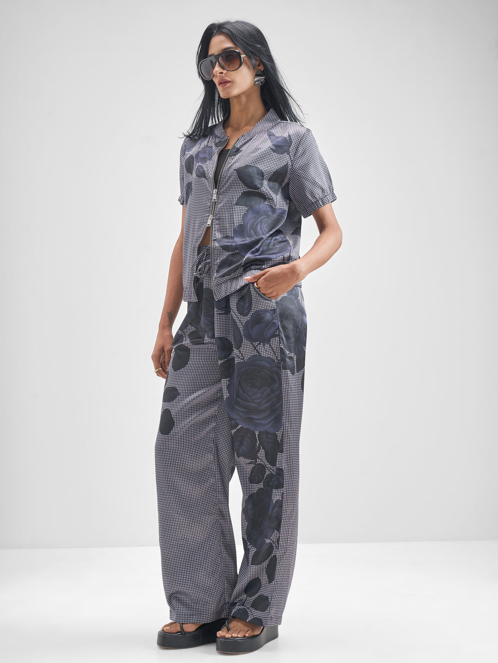 Tokyo Talkies Women Grey Shirt With Trouser Co-Ords - Grey - Image 2