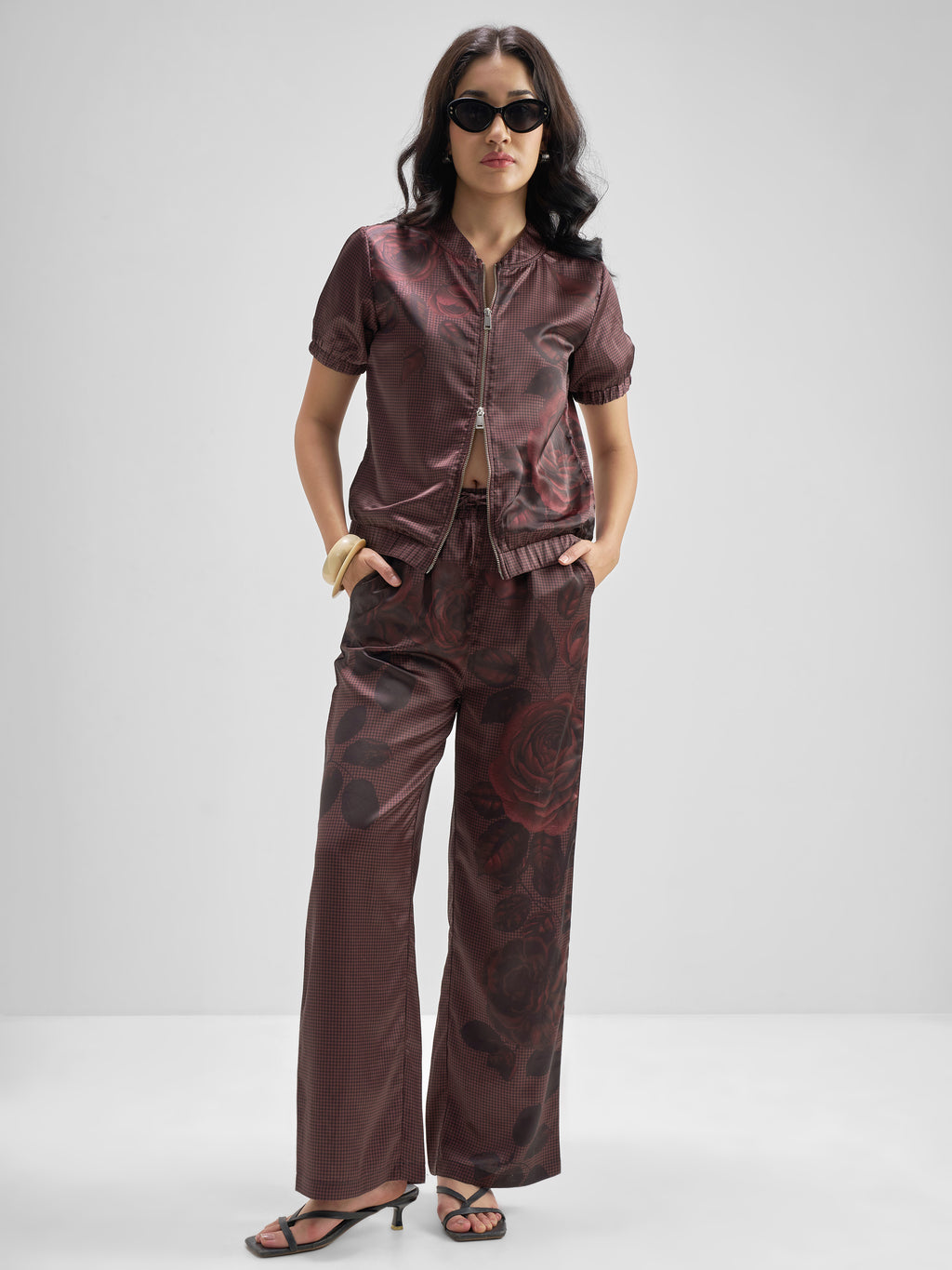 Tokyo Talkies Women Maroon Top Trouser Co-Ords - Maroon - Image 1