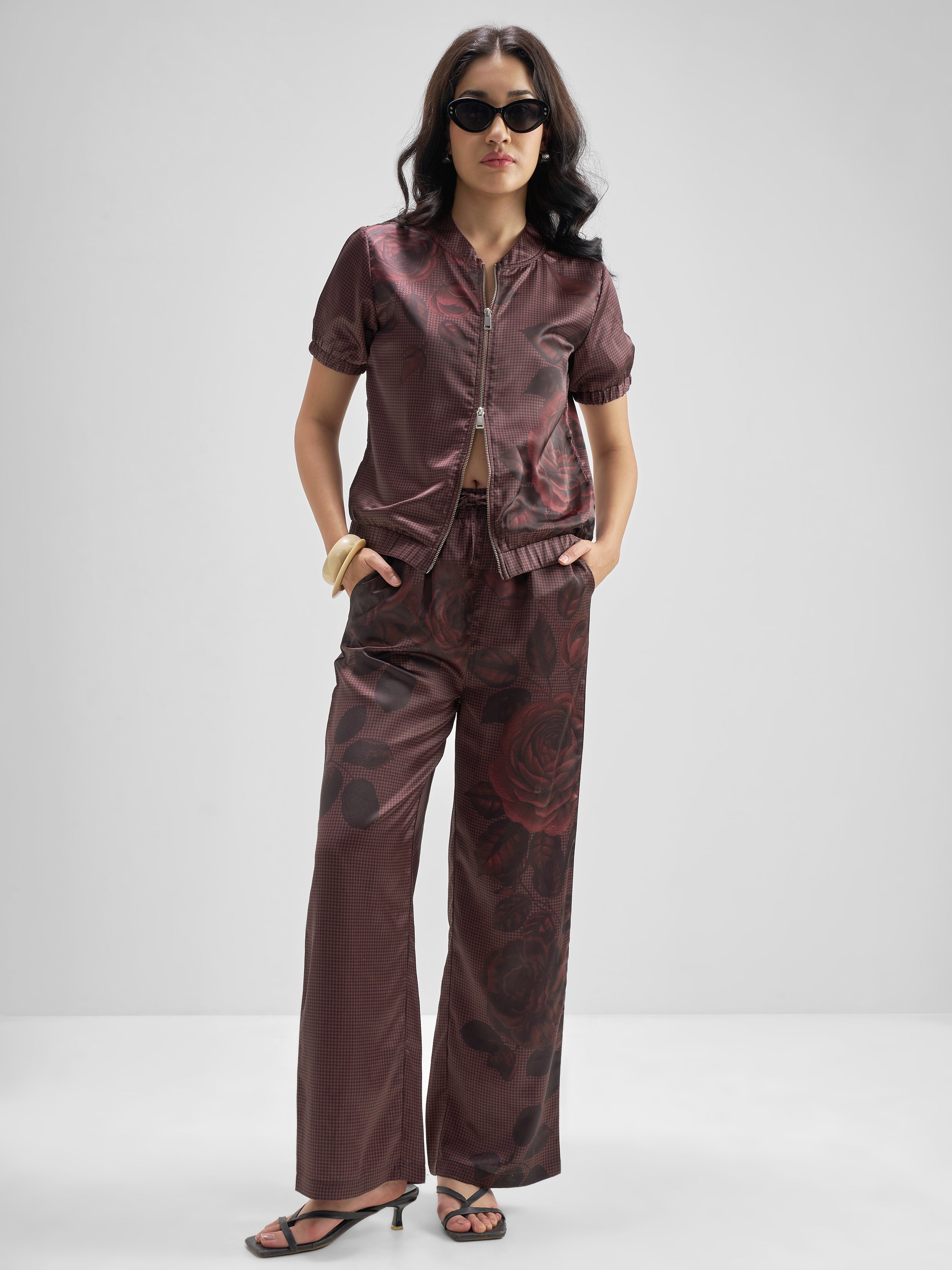 Tokyo Talkies Women Maroon Top Trouser Co-Ords - Maroon - Image 1