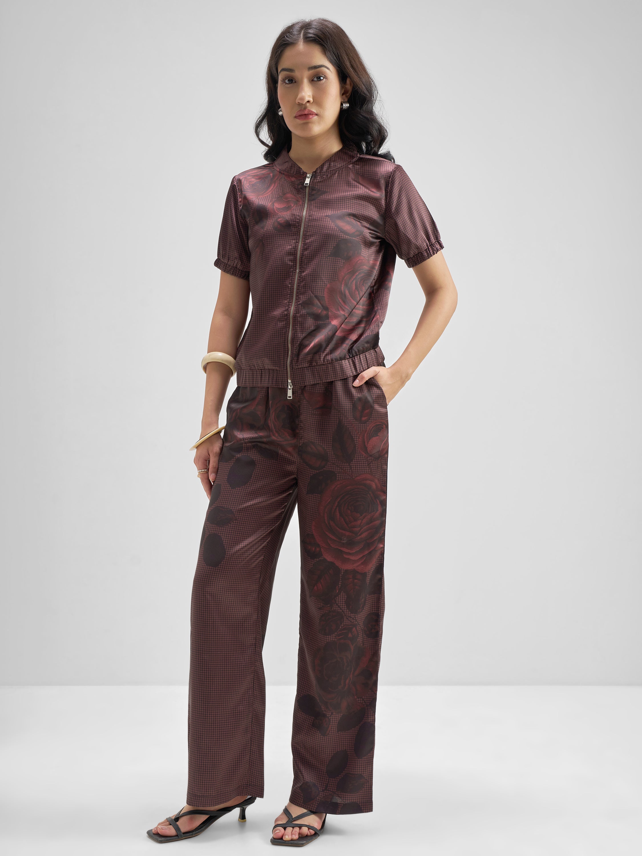 Tokyo Talkies Women Maroon Top Trouser Co-Ords - Maroon - Image 2