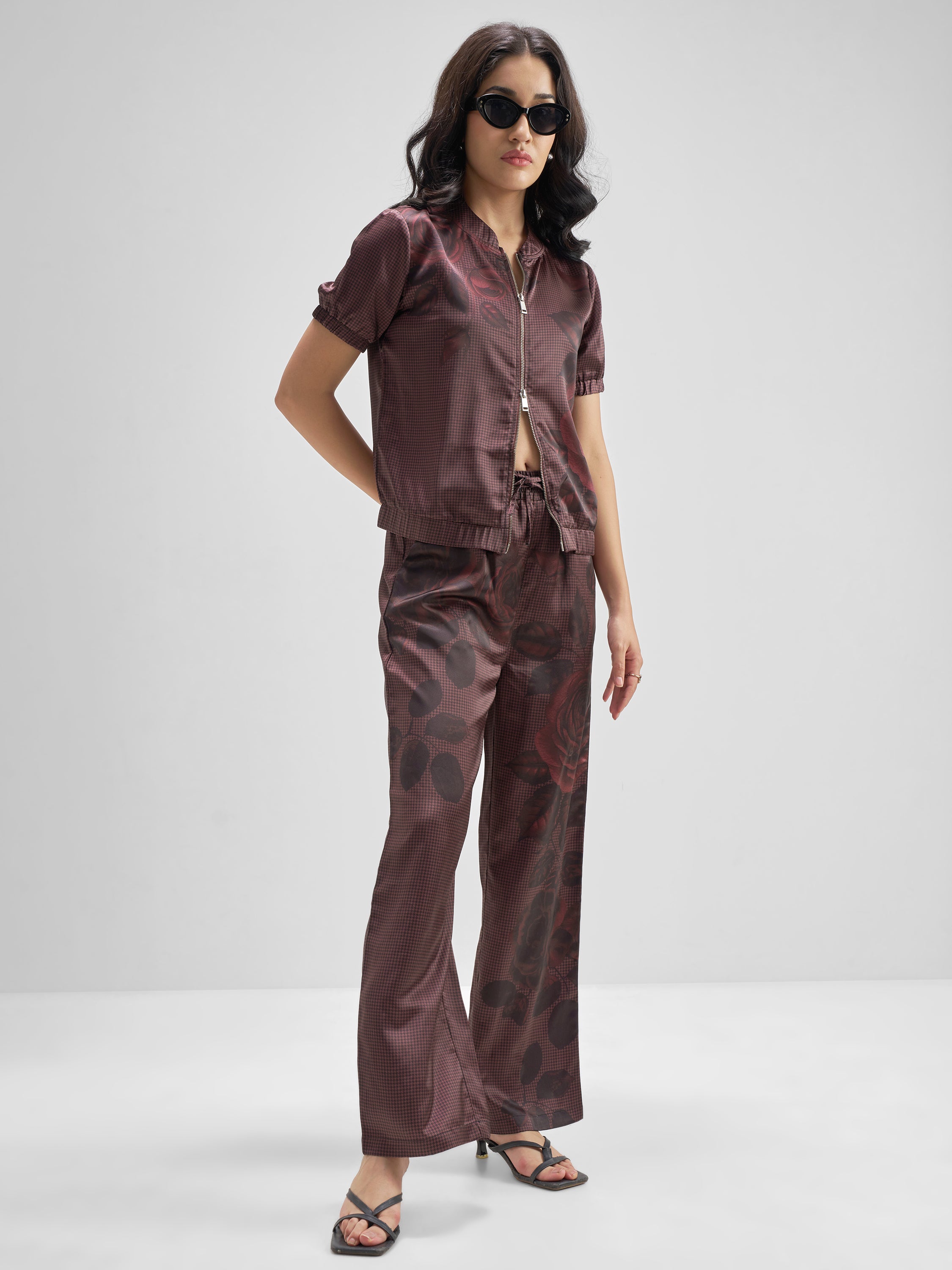 Tokyo Talkies Women Maroon Top Trouser Co-Ords - Maroon - Image 4