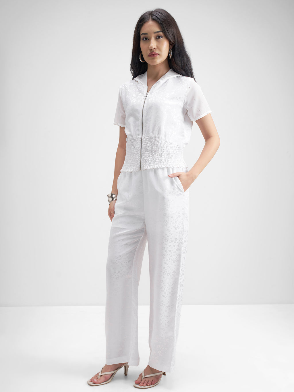 Tokyo Talkies Women White Top With Trouser Co-Ords - White - Image 2