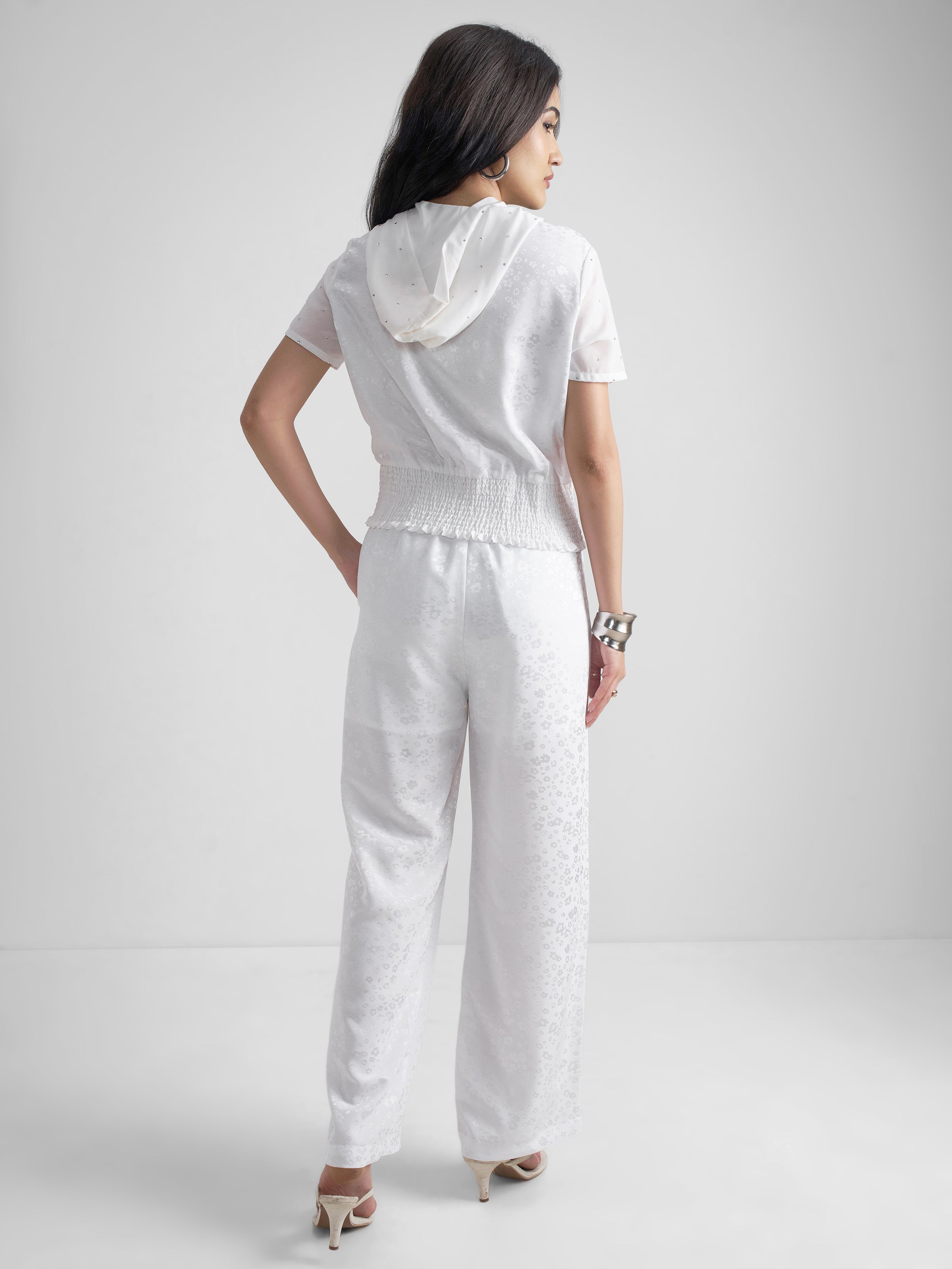 Tokyo Talkies Women White Top With Trouser Co-Ords - White - Image 3