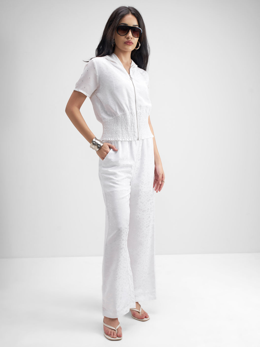 Tokyo Talkies Women White Top With Trouser Co-Ords - White - Image 4