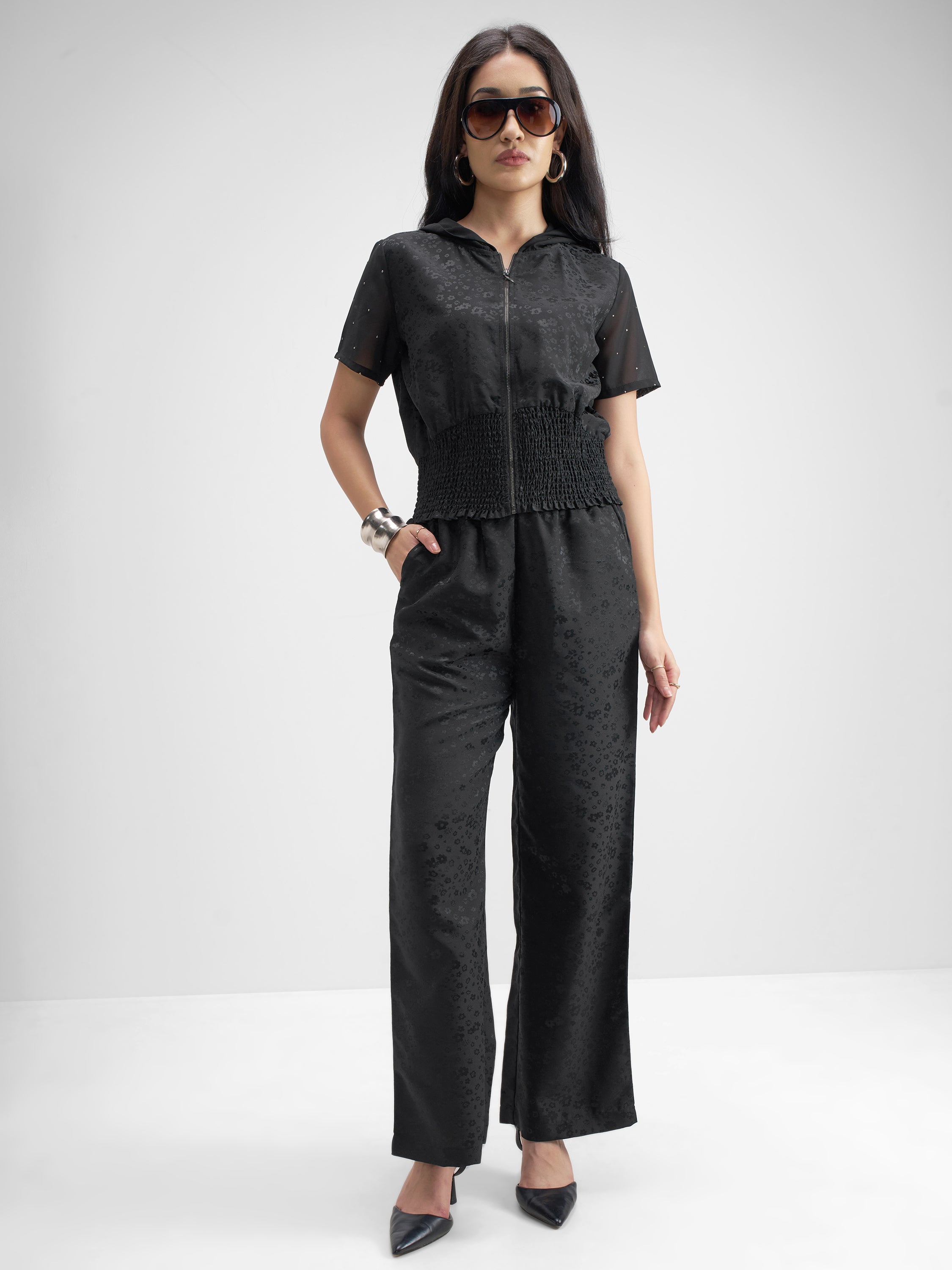 Tokyo Talkies Women Black Top With Trouser Co-Ords - Black - Image 1