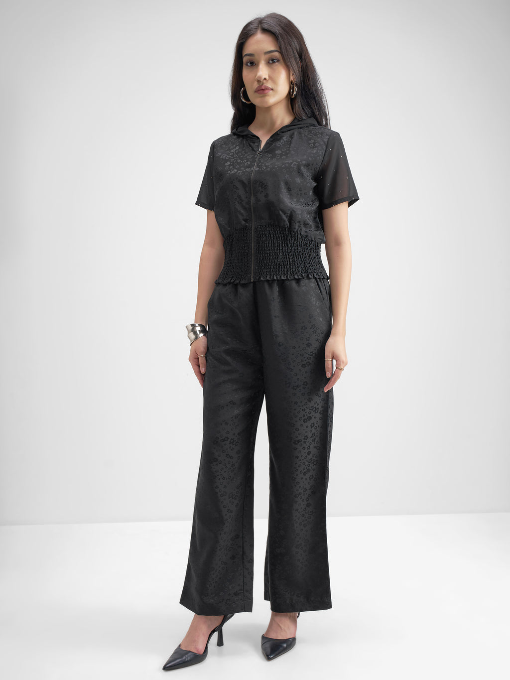 Tokyo Talkies Women Black Top With Trouser Co-Ords - Black - Image 2