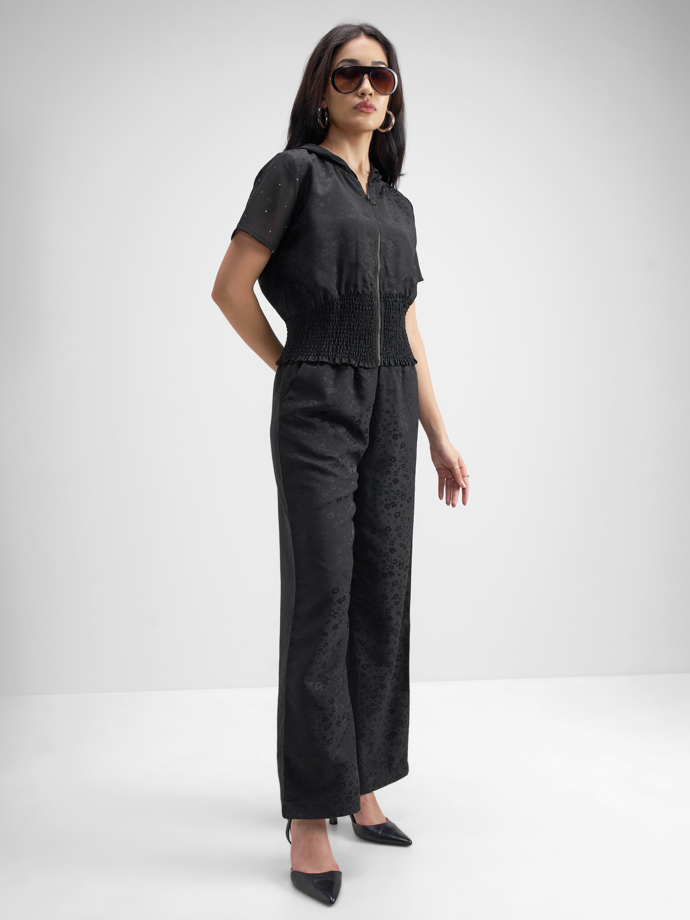 Tokyo Talkies Women Black Top With Trouser Co-Ords - Black - Image 4