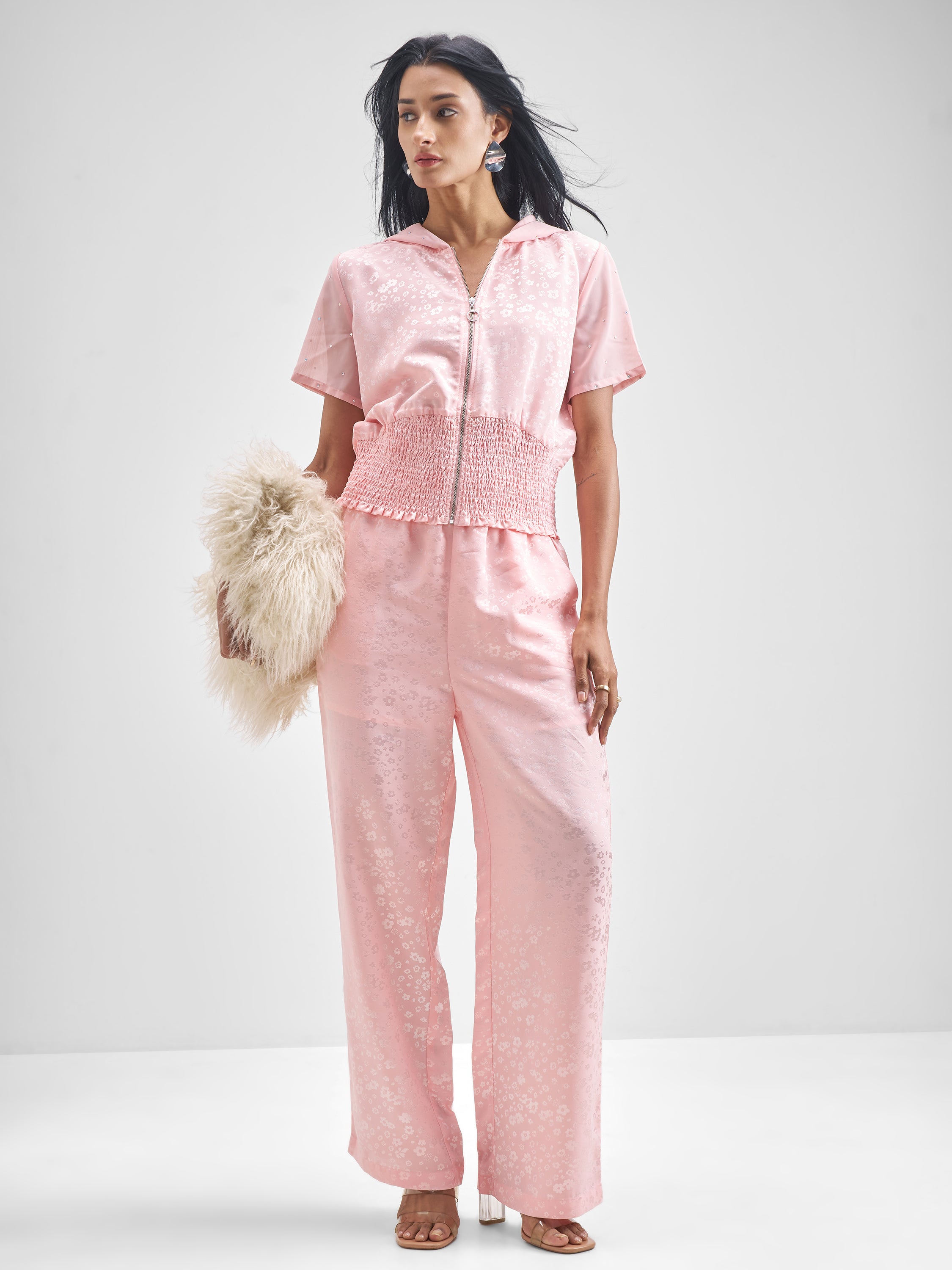 Tokyo Talkies Women Pink Shirt With Trouser Co-Ords - Pink - Image 1