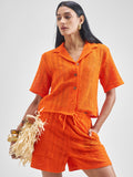 ESPYR By Tokyo Talkies Women Orange Shirt With Shorts Co-Ords - Orange - Image 1