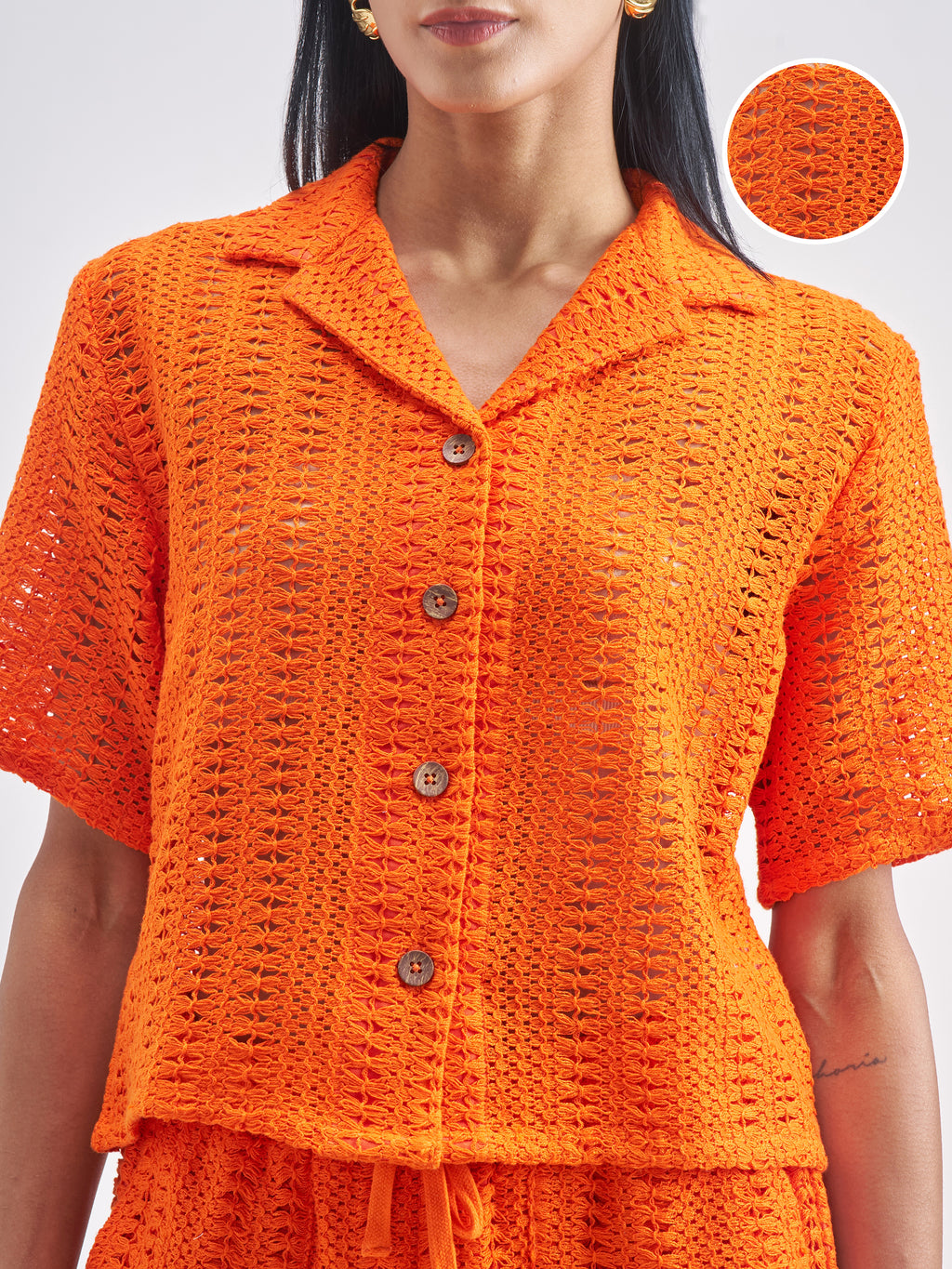 ESPYR By Tokyo Talkies Women Orange Shirt With Shorts Co-Ords - Orange - Image 5