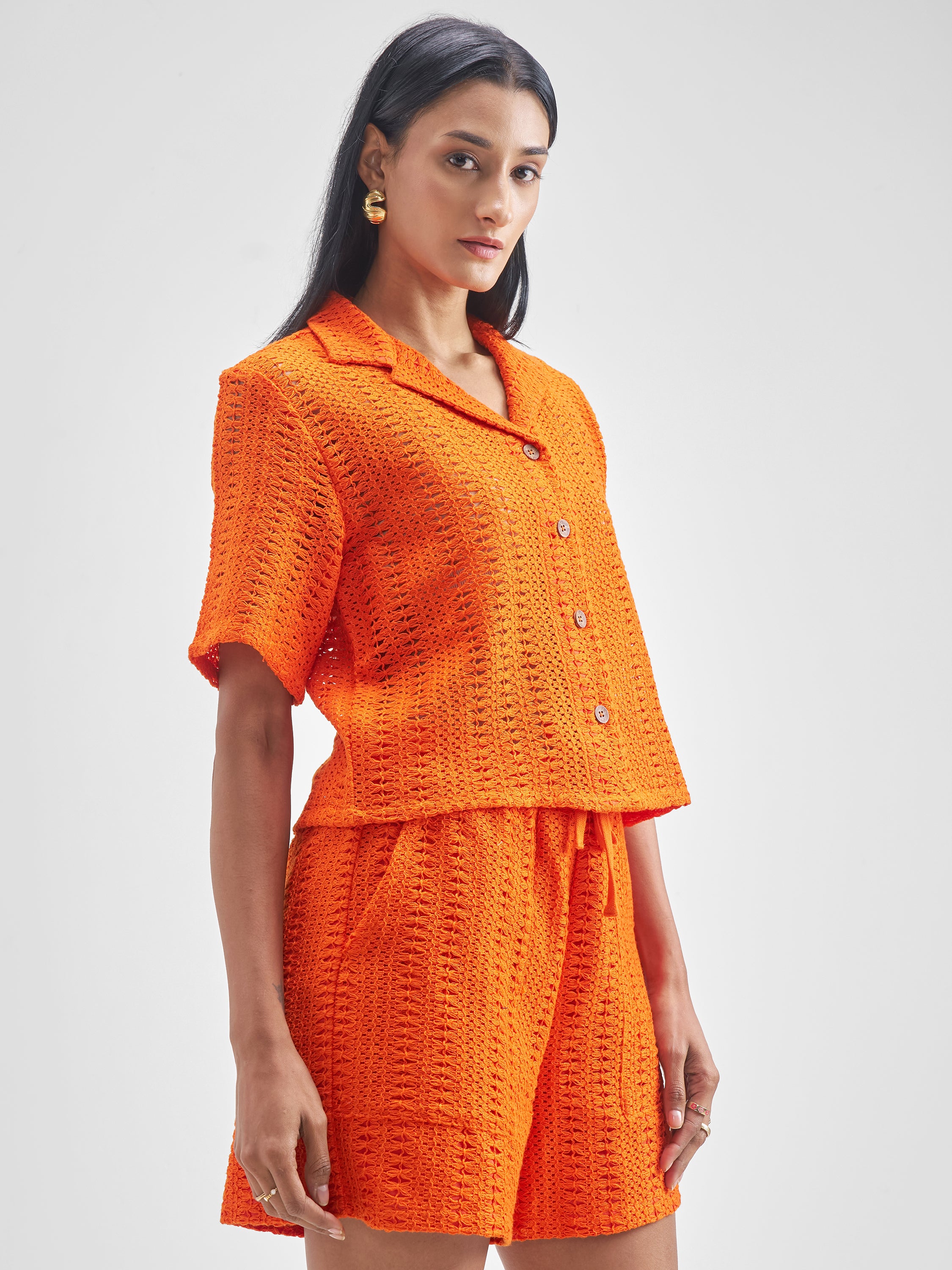 ESPYR By Tokyo Talkies Women Orange Shirt With Shorts Co-Ords - Orange - Image 6