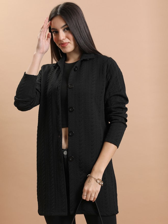 Tokyo Talkies Women Black Shirt Collar Sweater - Black - Image 1