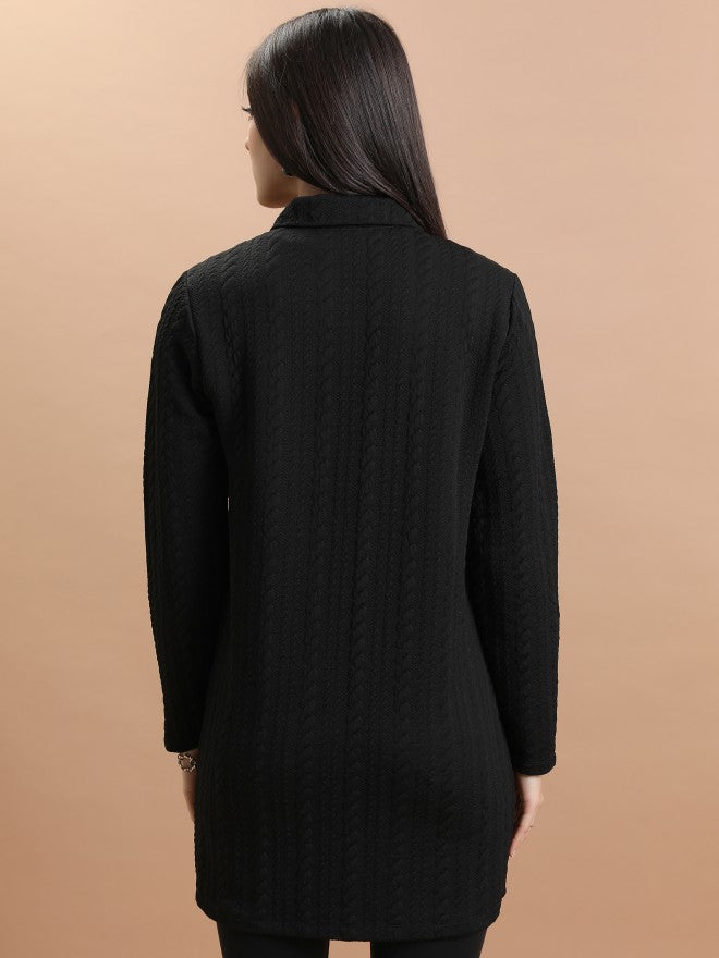 Tokyo Talkies Women Black Shirt Collar Sweater - Black - Image 3
