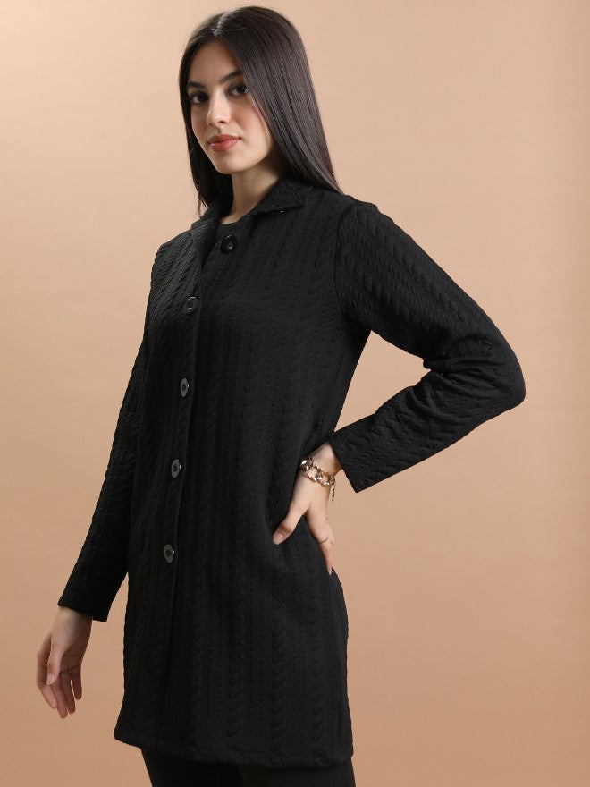 Tokyo Talkies Women Black Shirt Collar Sweater - Black - Image 4