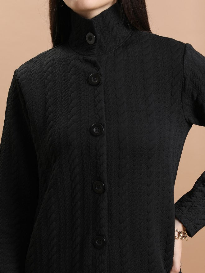 Tokyo Talkies Women Black Shirt Collar Sweater - Black - Image 5