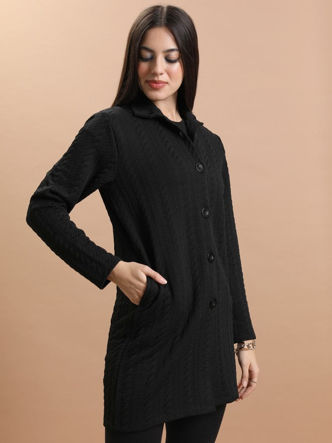 Tokyo Talkies Women Black Shirt Collar Sweater - Black - Image 6