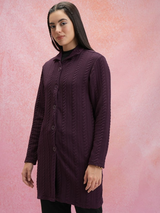 Tokyo Talkies Women Purple V-Neck Sweater - Purple - Image 4