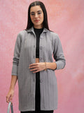 Tokyo Talkies Women Grey Shirt Collar Sweater - Grey - Image 1