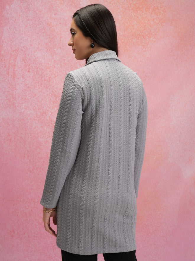 Tokyo Talkies Women Grey Shirt Collar Sweater - Grey - Image 3