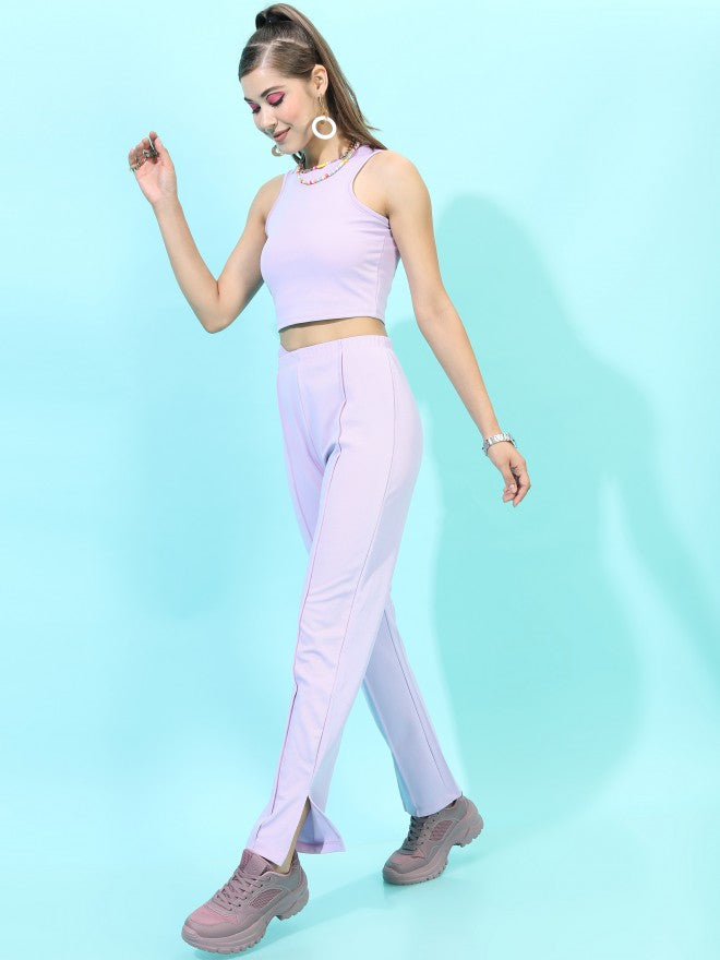 Tokyo Talkies Women Lavender Crop Top With Trouser - Lavender - Image 2