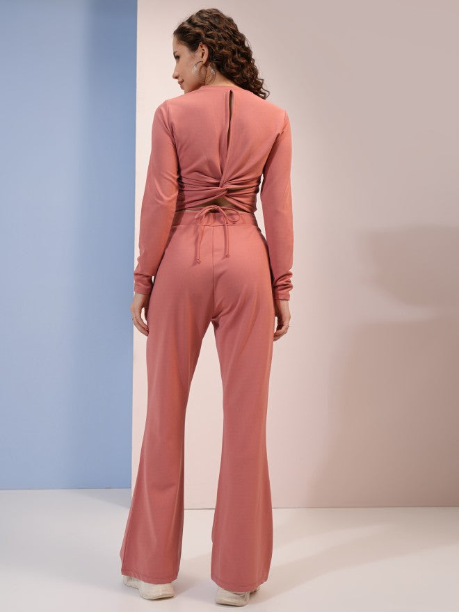 Tokyo Talkies Women Pink Top With Trousers Co-Ords - Pink - Image 3