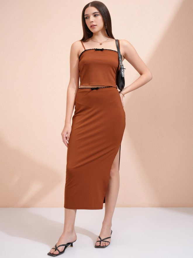 Tokyo Talkies Women Rust Top With Skirt - Rust - Image 2