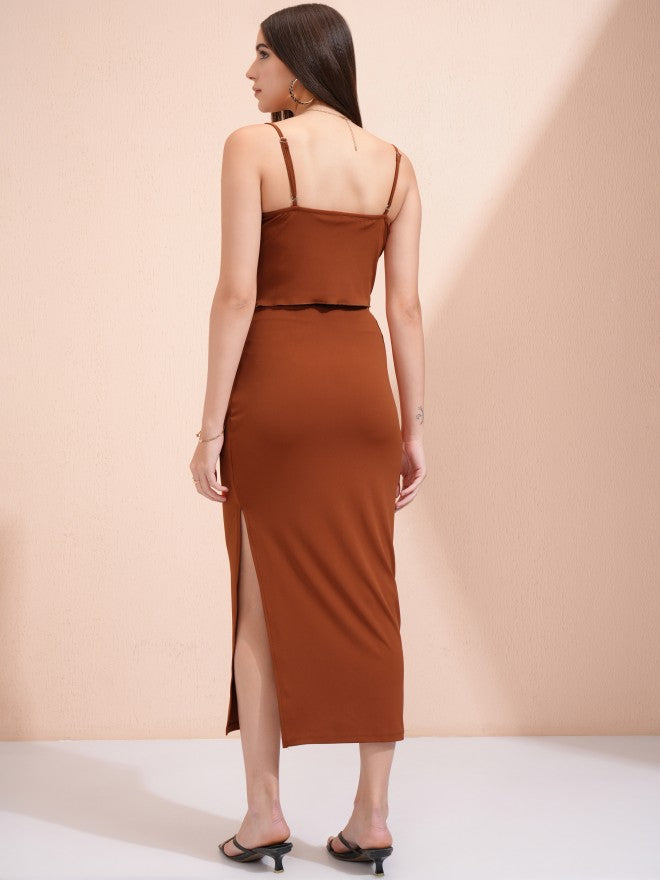 Tokyo Talkies Women Rust Top With Skirt - Rust - Image 3