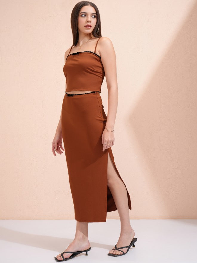 Tokyo Talkies Women Rust Top With Skirt - Rust - Image 4