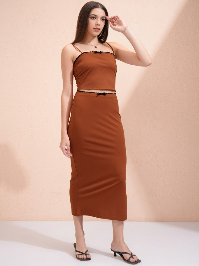 Tokyo Talkies Women Rust Top With Skirt - Rust - Image 6