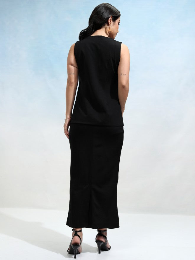 Tokyo Talkies Women Black Coat With Skirt Co-Ords - Black - Image 3