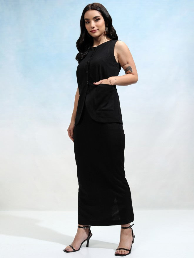 Tokyo Talkies Women Black Coat With Skirt Co-Ords - Black - Image 4
