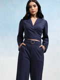 Tokyo Talkies Women Blue Blazer With Trouser - Blue - Image 1