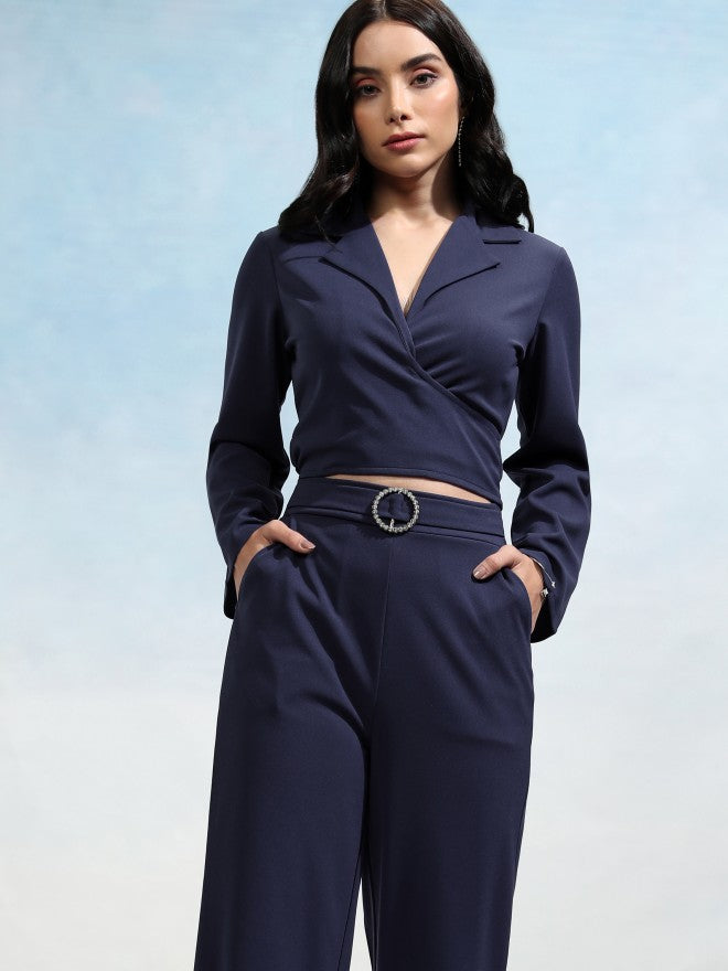 Tokyo Talkies Women Blue Blazer With Trouser - Blue - Image 1