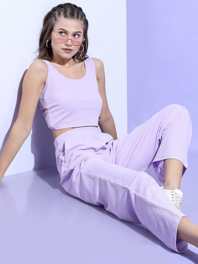 Tokyo Talkies Women Top With Trousers Clothing Set - Lavender - Image 2