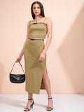 Tokyo Talkies Women Khaki Top With Skirt - Khaki - Image 1