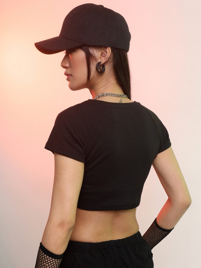 Tokyo Talkies Women Black Printed Regular Top - Black - Image 3