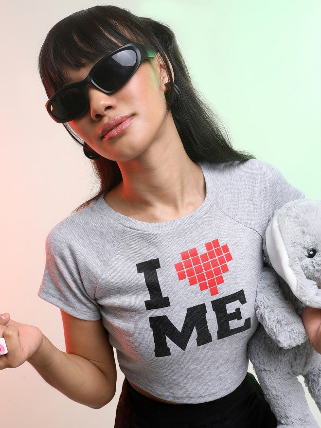 Tokyo Talkies Women Grey Printed Regular Top - Grey - Image 1