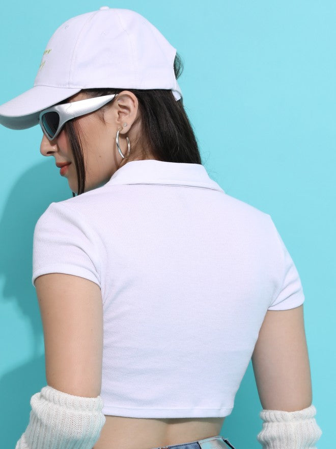 Tokyo Talkies Women White Solid Fitted Top - White - Image 3