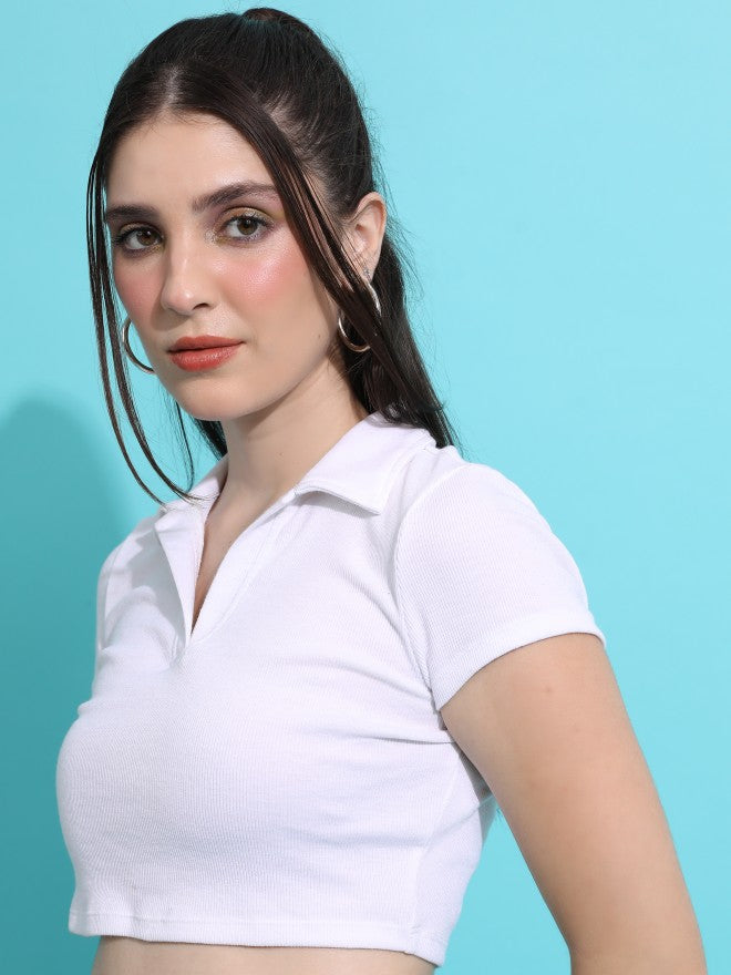 Tokyo Talkies Women White Solid Fitted Top - White - Image 4