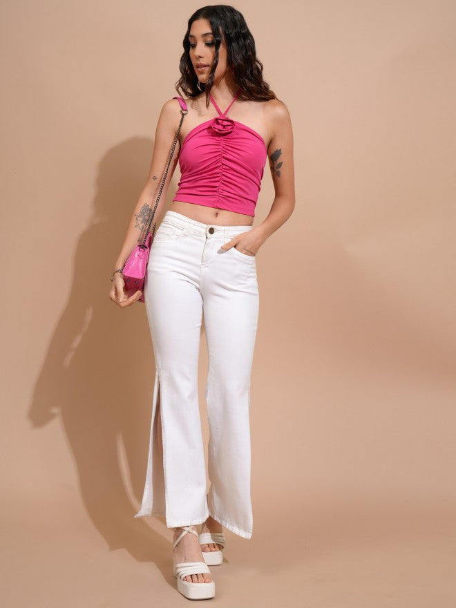 Tokyo Talkies Women Pink Solid Fitted Top - Pink - Image 2