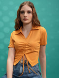 Tokyo Talkies Women Yellow Solid Shirt Style Top - Yellow - Image 1