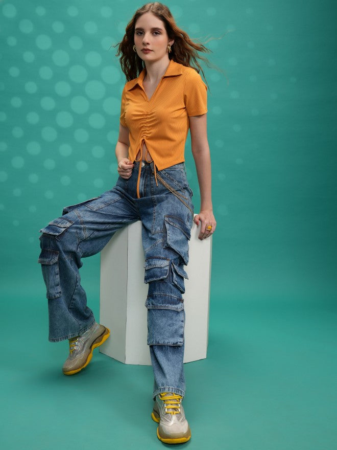 Tokyo Talkies Women Yellow Solid Shirt Style Top - Yellow - Image 2