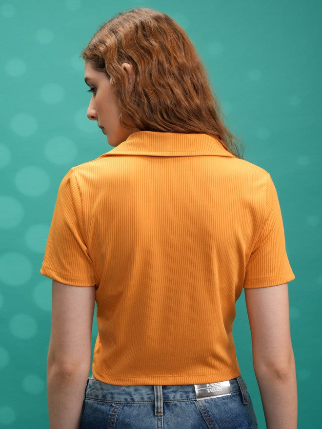 Tokyo Talkies Women Yellow Solid Shirt Style Top - Yellow - Image 3