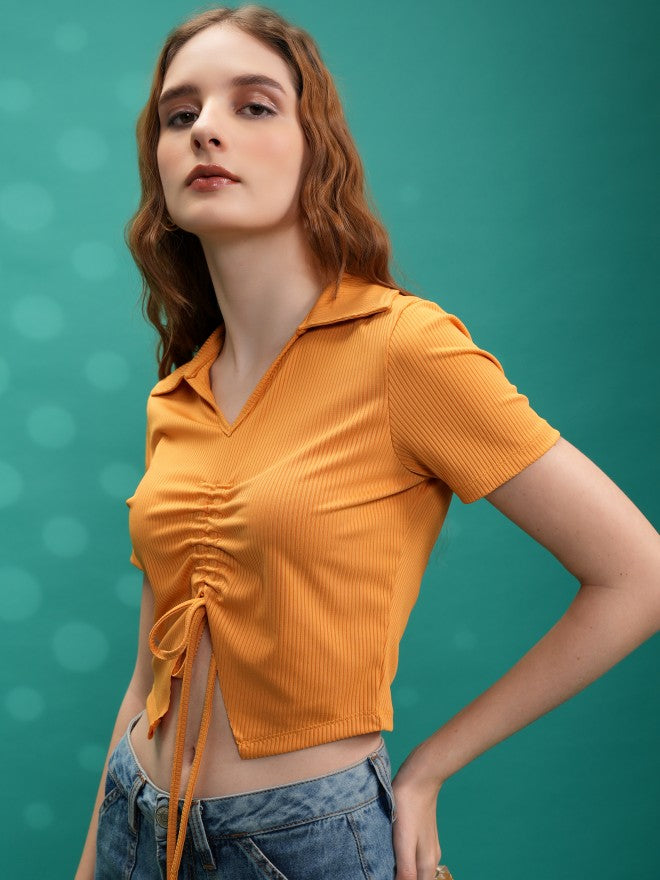 Tokyo Talkies Women Yellow Solid Shirt Style Top - Yellow - Image 4
