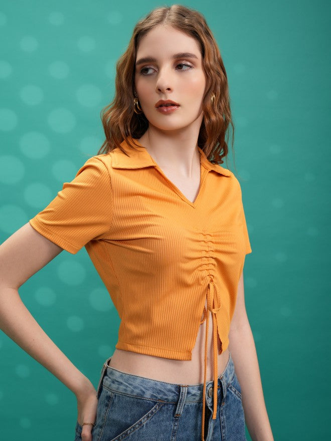Tokyo Talkies Women Yellow Solid Shirt Style Top - Yellow - Image 6