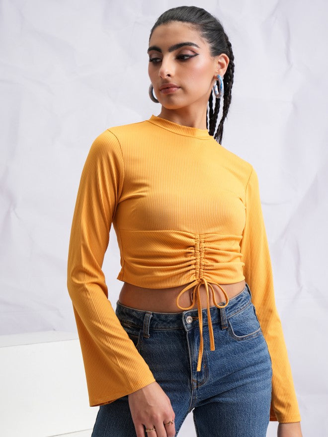 Tokyo Talkies Women Yellow Solid Fitted Top - Yellow - Image 1