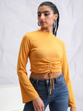 Tokyo Talkies Women Yellow Solid Fitted Top - Yellow - Image 1