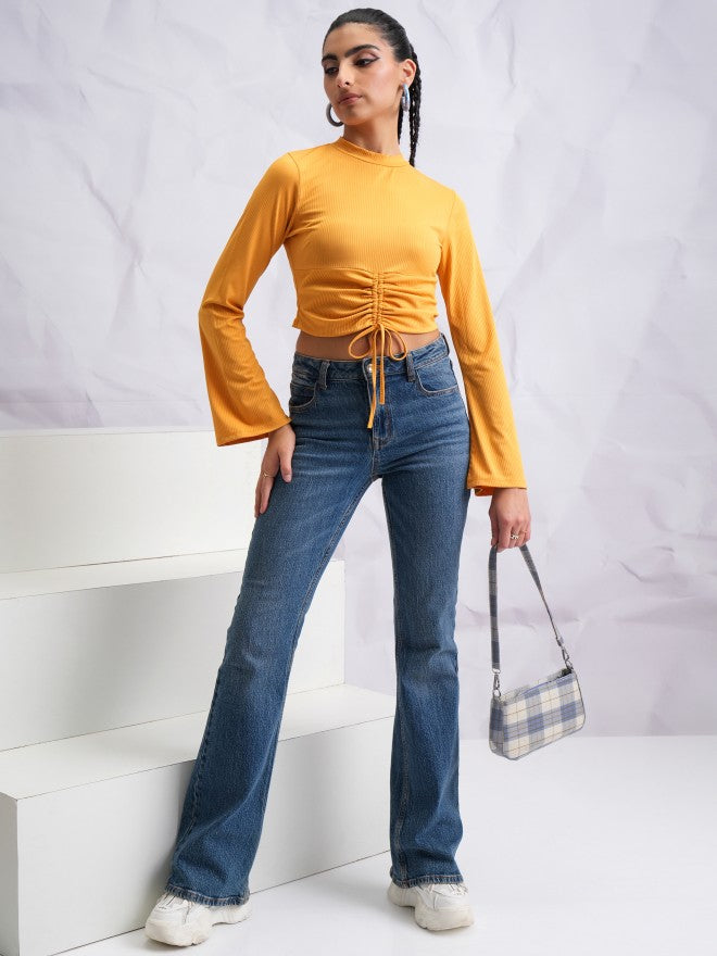 Tokyo Talkies Women Yellow Solid Fitted Top - Yellow - Image 2